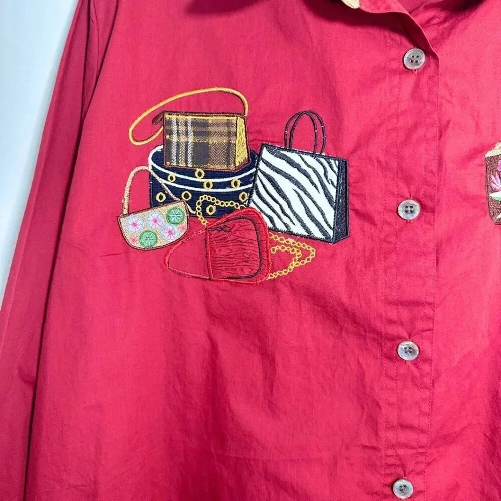 Bobbie Brooks Women's Embroidered Button Down Top Plus Size 22W/24W Red - Picture 4 of 7